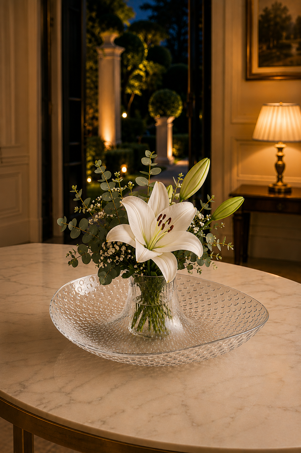 Granata Perica Centrotavola con fiori Bianco