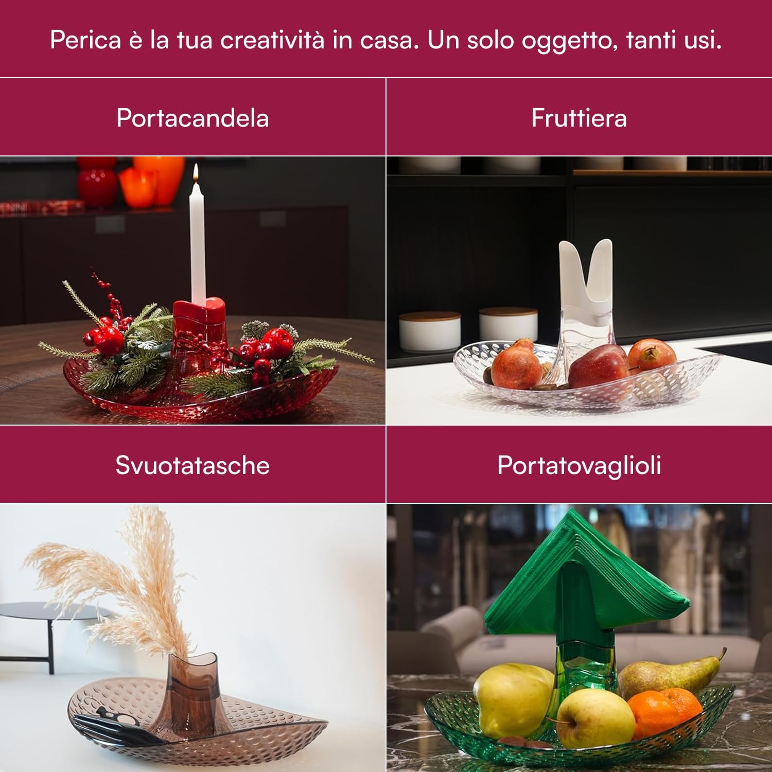 Perica Pomegranate Table Fruit Bowl, Modern Centerpiece with Quality Transparent Polycarbonate Design, Fruit Bowl Centerpiece with Napkin Holder or Candle Holder Slot